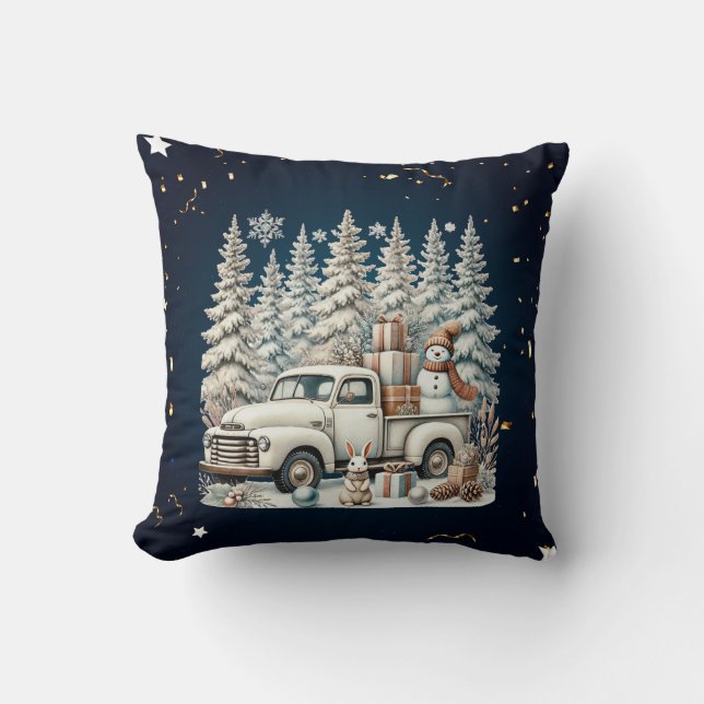 Unieke vintage kerstlandschap kussen (Voorkant)