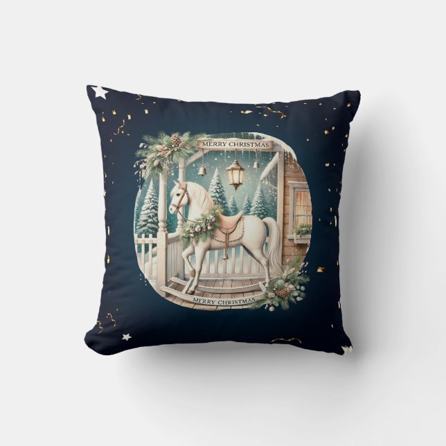 Unieke vintage kerstlandschap kussen (Voorkant)