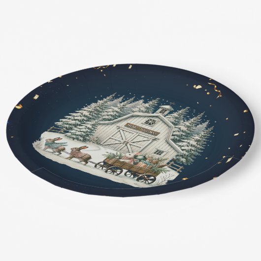 Unieke vintage kerstlandschap papieren bordje (Gekanteld)