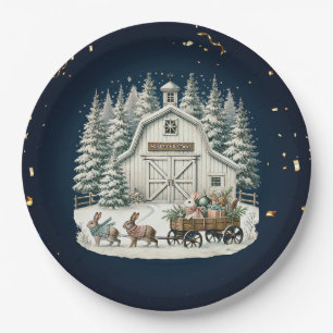 Unieke vintage kerstlandschap papieren bordje