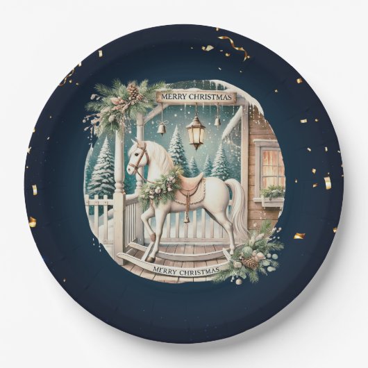 Unieke vintage kerstlandschap papieren bordje (Voorkant)