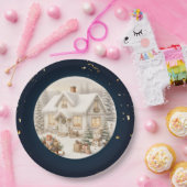 Unieke vintage kerstlandschap papieren bordje (Feest)