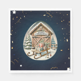 Unieke vintage kerstlandschap servet