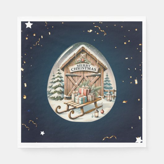 Unieke vintage kerstlandschap servet (Voorkant)