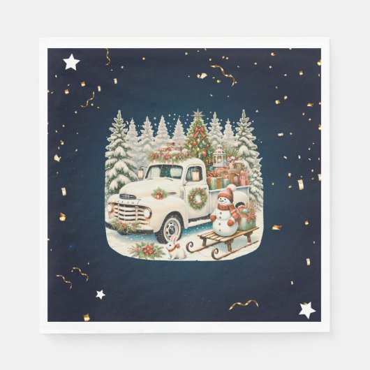 Unieke vintage kerstlandschap servet (Voorkant)