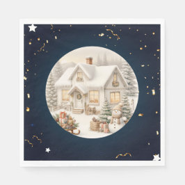 Unieke vintage kerstlandschap servet