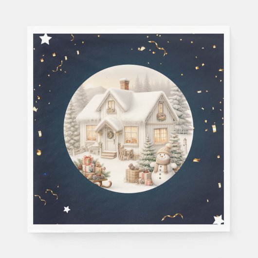 Unieke vintage kerstlandschap servet (Voorkant)