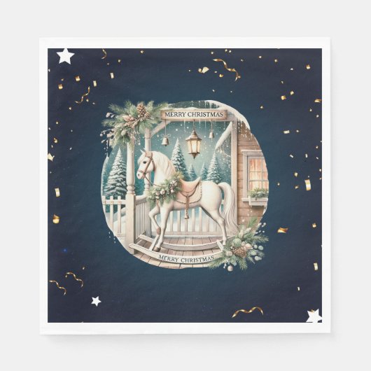 Unieke vintage kerstlandschap servet (Voorkant)