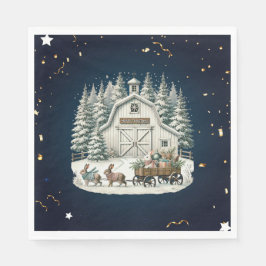 Unieke vintage kerstlandschap servet