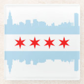 Unieke vlag van Chicago Skyline Glazen Onderzetter (Voorkant)