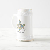 Unieke vrijmetselaarscadeaus | Goud vrijmetselaars Bierpul (Voorkant links)