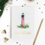 Unieke Vuurtoren Kerst Kaarten<br><div class="desc">De unieke kerstkaarten van A Belle zijn een charmante keuze om dit seizoen naar vrienden en familie te sturen. De vuurtoren van de waterverf Jupiter, Florida, is in de kleuren rood gekleurd. Het woord "ZEEEN & GROETINGS" zijn ingesteld in reliëfletter geperste gouden folie. Een chique maar toch verfijnde keuze voor...</div>