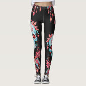 Unieke Waterverf Bloemenkop Halloween Leggings (Voorkant)