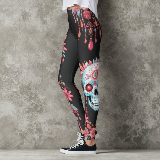 Unieke Waterverf Bloemenkop Halloween Leggings