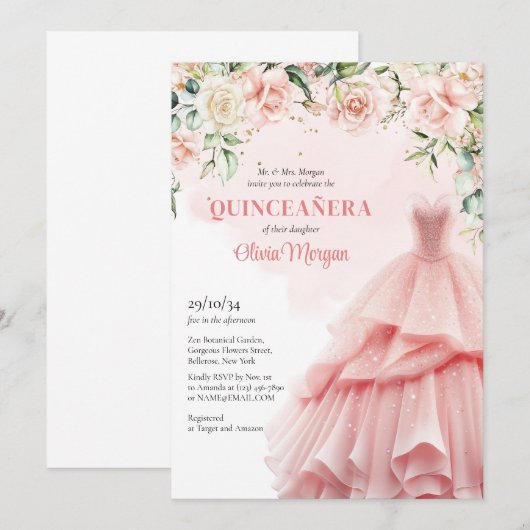 Unieke waterverf blush bloesem formele roze jurk kaart (Voorkant / Achterkant)