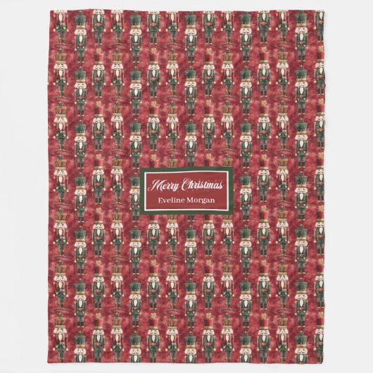 Unieke Waterverf Kerstnotenkrakers Deep Red Fleece Deken (Voorkant)