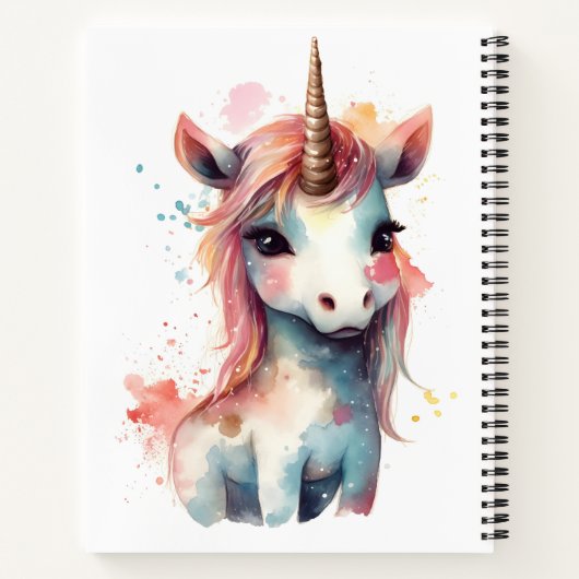 Unieke Waterverf Kunst Schattige Schattige Eenhoor Notitieboek (Achterkant)