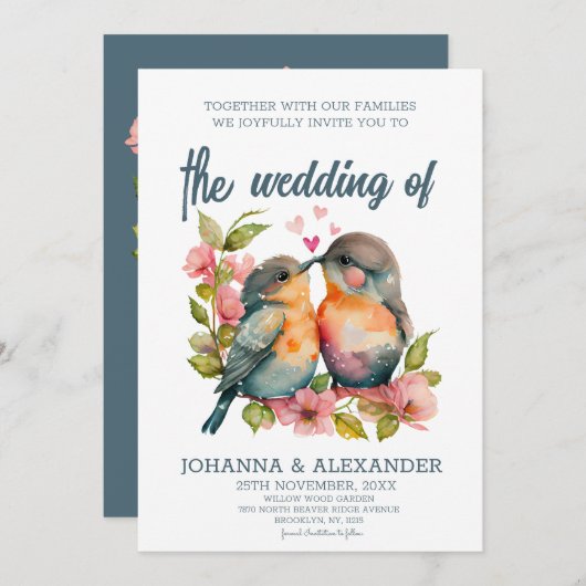 Unieke Waterverf Lovebirds bruiloft uitnodiging (Voorkant / Achterkant)