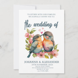 Unieke Waterverf Lovebirds bruiloft uitnodiging
