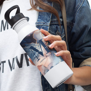 Unieke Waterverf Marmer Roze Blauw Goud Monogram Waterfles