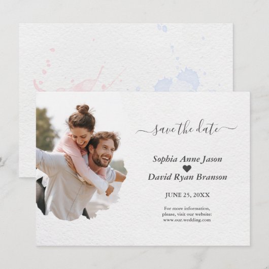 Unieke Waterverf op papier Fotobruiloft Save The Date (Voorkant / Achterkant)