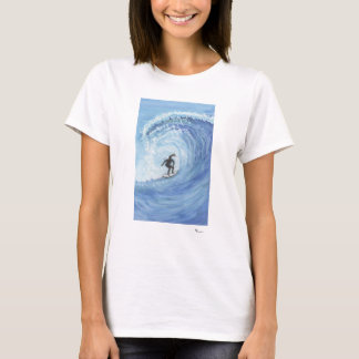 Unieke Waterverf Schilderij van Vrouw Surfer T-shirt