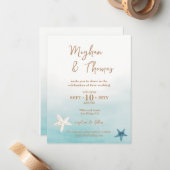 Unieke Waterverf Strandvlekthema bruiloft Notitiekaartje (Voorkant / Achterkant in situ)