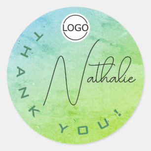 Unieke Waterverf van de Handtekening Ombre Dank u Ronde Sticker