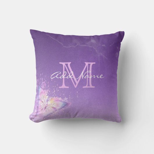 Unieke Waterverf van Monogram Paarse vlinder Kussen (Voorkant)