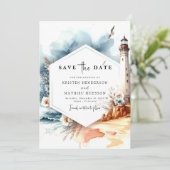 Unieke Waterverf Whimsy Lighthouse bruiloft Save The Date (Staand voorkant)