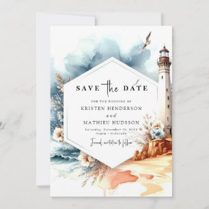 Unieke Waterverf Whimsy Lighthouse bruiloft Save The Date