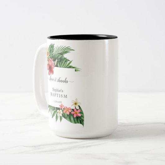 Unieke weelderige tropische tuin bloem bloesem doo tweekleurige koffiemok (Voorkant links)