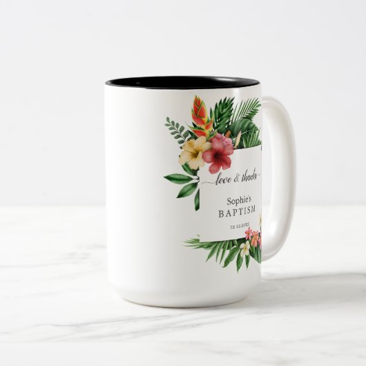 Unieke weelderige tropische tuin bloem bloesem doo tweekleurige koffiemok (Voorkant rechts)