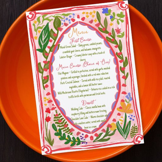 Unieke Whimsical Bloemboog Doodle Handgetekend Menu