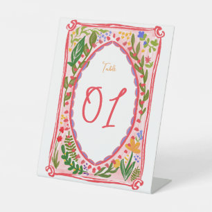 Unieke Whimsical Bloemboog Doodle Handgetekend Reclamebord Met Voetstuk