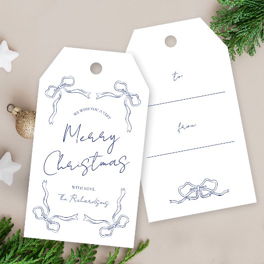 Unieke Whimsical Blue & White Winter Kerstmis Cadeaulabel
