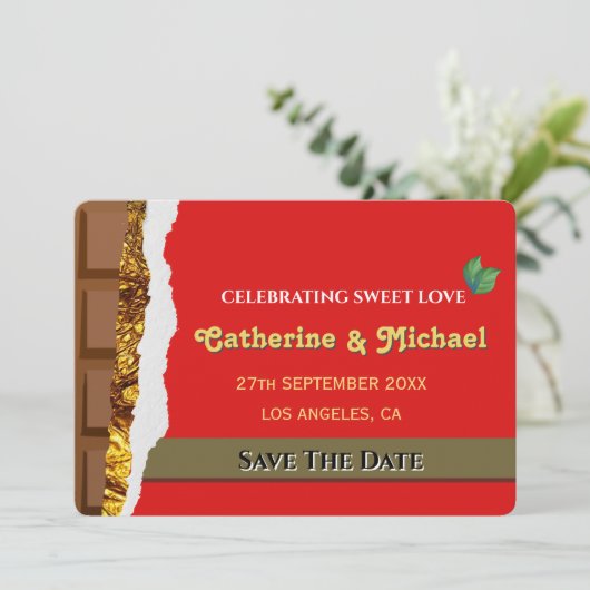 Unieke Whimsical Brown Chocolate Funny Save The Date (Staand voorkant)