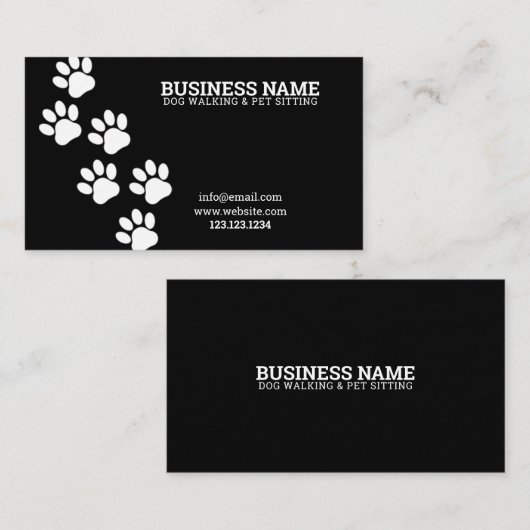 Unieke White & Black Paw Print Steps Dog Walker Visitekaartje (Voorkant / Achterkant)