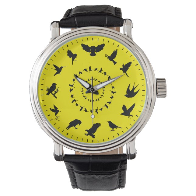 Unieke Wilde Bird Black Silhouettes Thleed Watch Horloge (Voorkant)