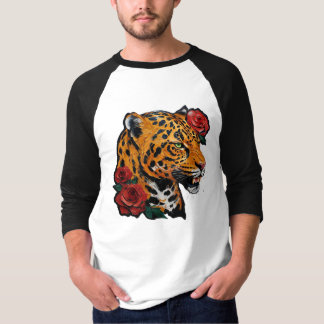 Unieke wilde tijgerkop en rozen stijl T-shirt. T-shirt