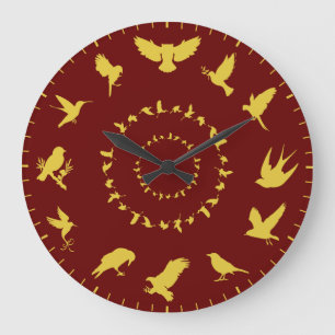 Unieke Wilde Vogel Gouden Silhouetten Thema Grote Klok