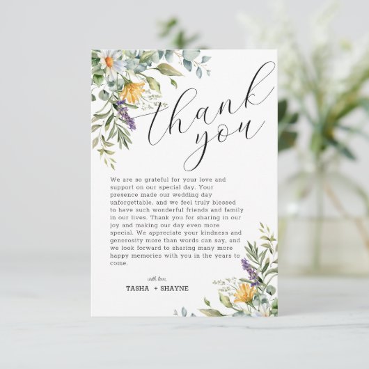 Unieke Wildflower bruiloft dank u kaart (Staand voorkant)