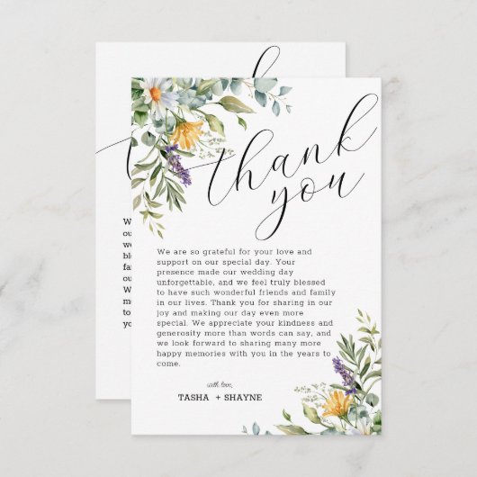 Unieke Wildflower bruiloft dank u kaart (Voorkant / Achterkant)