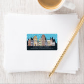 Unieke Winter City Huizen Kerstmis adreslabel Etiket (Insitu)