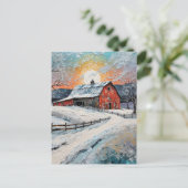 Unieke winter schuur schildering briefkaart (Staand voorkant)