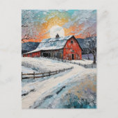Unieke winter schuur schildering briefkaart (Voorkant)