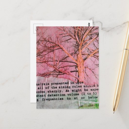 Unieke winterboom Mixed Media Collage Briefkaart (Voorkant / Achterkant in situ)