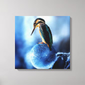 Unieke winterkingfisher op bevroren bubbels canvas afdruk (Voorkant)