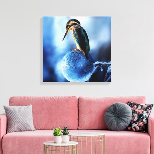 Unieke winterkingfisher op bevroren bubbels canvas afdruk (Insitu (Woonkamer))