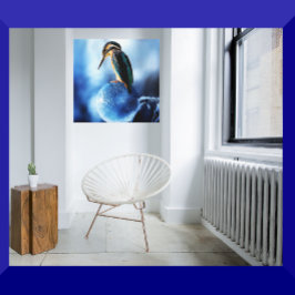 Unieke winterkingfisher op bevroren bubbels canvas afdruk